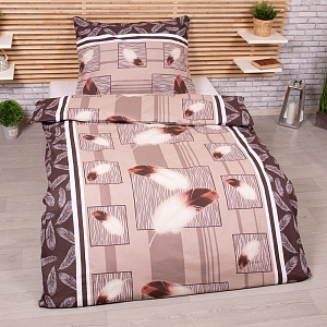 Bavlněné povlečení 140x200+70x90 Peří hnědé