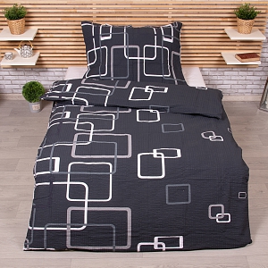 Krepové povlečení Deluxe 140x200+70x90 Čtverce černobílé