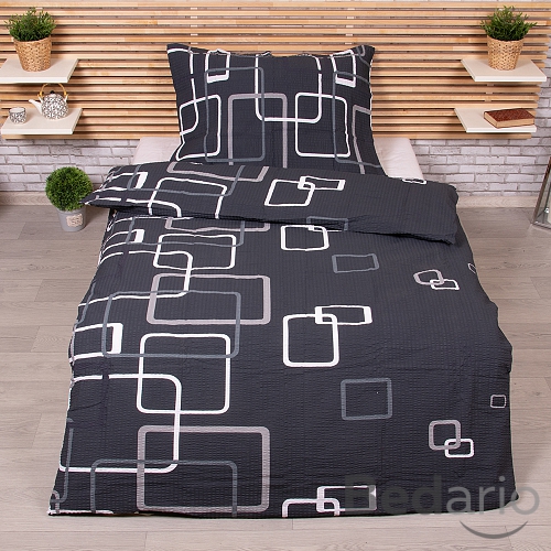 Krepové povlečení Deluxe 140x200+70x90 Čtverce černobílé