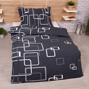 Krepové povlečení Deluxe 140x200+70x90 Čtverce černobílé