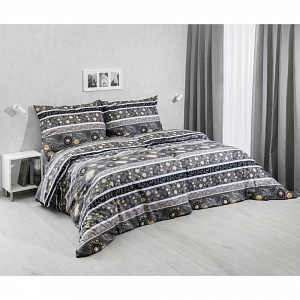 Bavlněné povlečení 140x200+70x90 Květinový vzor tmavě šedý