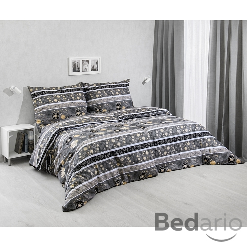 Bavlněné povlečení 140x200+70x90 Květinový vzor tmavě šedý