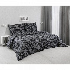 Bavlněné povlečení 140x200+70x90  Vločky černé