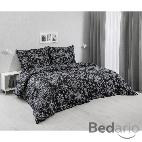 Bavlněné povlečení 140x200+70x90  Vločky černé