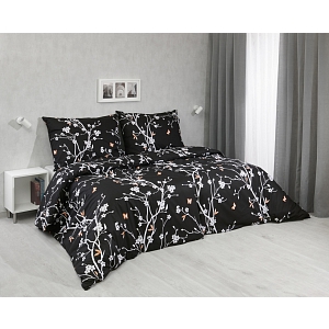 Bavlněné povlečení 140x200+70x90 Sakura černá