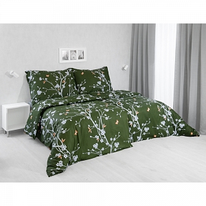 Bavlněné povlečení 140x200+70x90 Sakura tmavě zelená