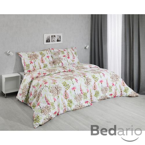 Bavlněné povlečení 140x200+70x90 Luční květiny korálové