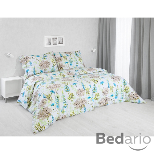 Bavlněné povlečení 140x200+70x90 Luční květiny azurově modré