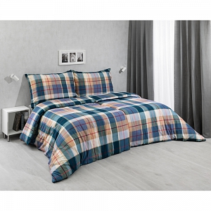 Flanelové povlečení 140x200+70x90 Káro modro/béžové