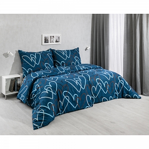 Flanelové povlečení 140x200+70x90 Srdce tmavě modré
