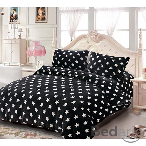 Mikroplyšové povlečení Premium 220x200+2x70x90 Stars black