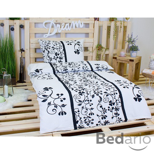 Krepové povlečení TOP 140x200+70x90 Černobílý kvítek