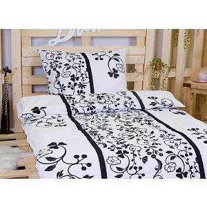 Krepové povlečení TOP 140x200+70x90 Černobílý kvítek