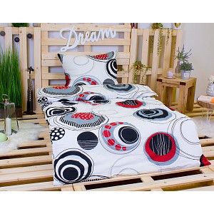 Krepové povlečení TOP 140x200+70x90 Šedočervená geometrie