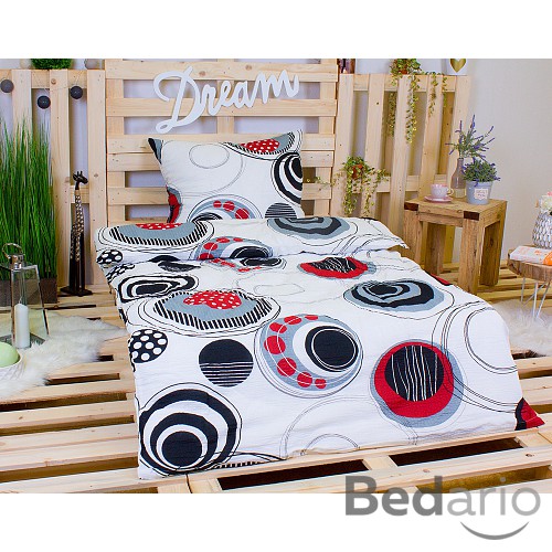 Krepové povlečení TOP 140x200+70x90 Šedočervená geometrie