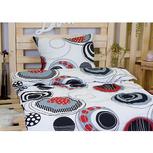 Krepové povlečení TOP 140x200+70x90 Šedočervená geometrie