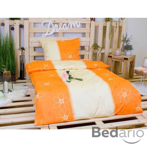 Saténové povlečení ORANŽOVÝ KVĚT 140x200+70x90