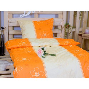 Saténové povlečení ORANŽOVÝ KVĚT 140x200+70x90