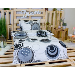 Saténové povlečení ČERNOBÍLÁ GEOMETRIE 140x200+70x90