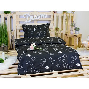 Bavlněné povlečení Ovečka černá 140x200+70x90