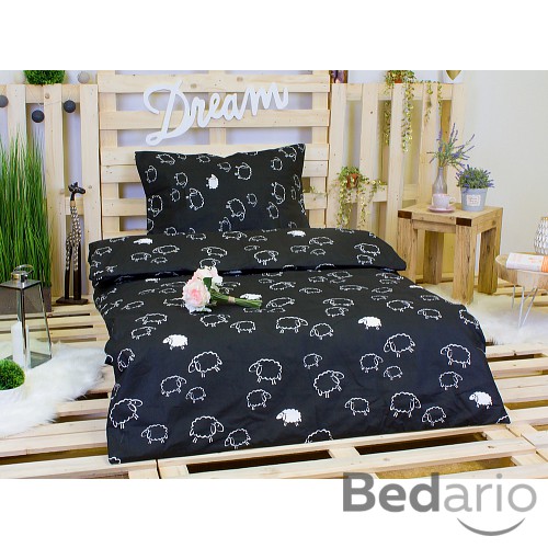 Bavlněné povlečení Ovečka černá 140x200+70x90