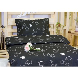 Bavlněné povlečení Ovečka černá 140x200+70x90