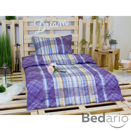 Bavlněné povlečení Modro-fialové karo 140x220+70x90