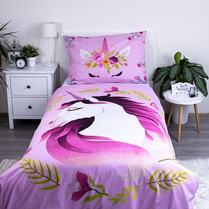 Bavlněné povlečení 140x200+70x90 Květinový jednorožec