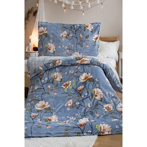Mikroplyšové povlečení EXCLUSIVE 140x200+70x90 Modrošedá zahrada
