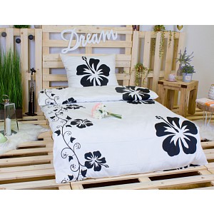 Saténové povlečení ČERNÝ KVĚT 140x200+70x90