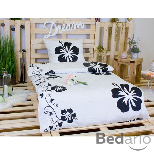 Saténové povlečení ČERNÝ KVĚT 140x200+70x90