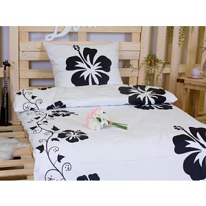 Saténové povlečení ČERNÝ KVĚT 140x200+70x90