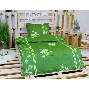 Saténové povlečení KVĚTINA ZELENÁ 140x200+70x90