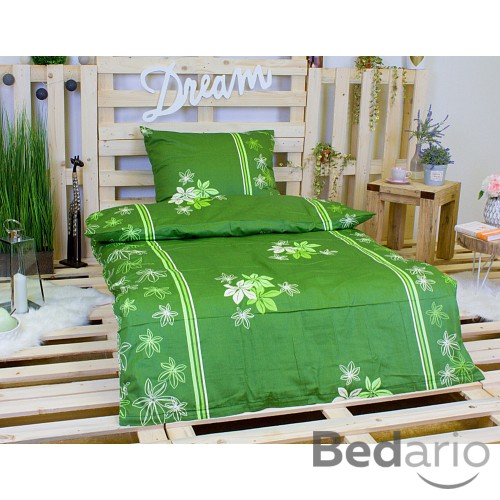 Saténové povlečení KVĚTINA ZELENÁ 140x200+70x90