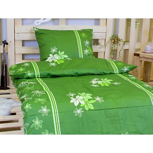 Saténové povlečení KVĚTINA ZELENÁ 140x200+70x90
