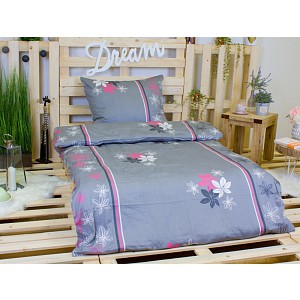 Saténové povlečení ŠEDÉ KVĚTY 140x200+70x90