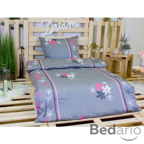 Saténové povlečení ŠEDÉ KVĚTY 140x200+70x90