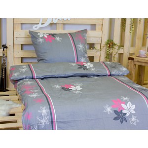 Saténové povlečení ŠEDÉ KVĚTY 140x200+70x90