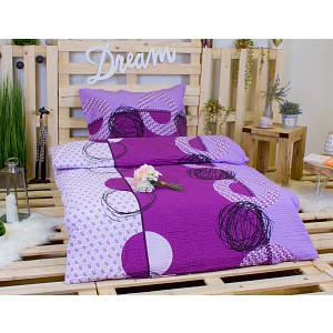 Krepové povlečení DELUXE 140x200+70x90 Fialová kresba