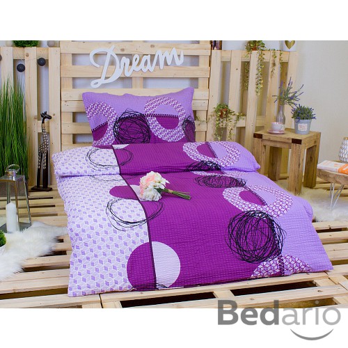 Krepové povlečení DELUXE 140x200+70x90 Fialová kresba