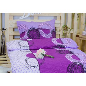 Krepové povlečení DELUXE 140x200+70x90 Fialová kresba
