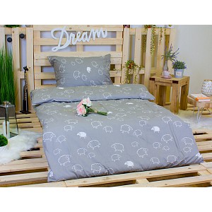 Bavlněné povlečení Ovečka šedá 140x200+70x90