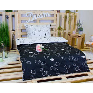 Bavlněné povlečení Ovečka černobílá 220x200+2x70x90