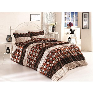 Bavlněné povlečení DELUX CIRCLES HNĚDÉ 140x200+70x90