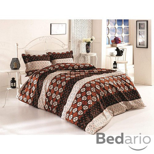 Prodloužené bavlněné povlečení DELUX CIRCLES HNĚDÉ 140x220+70x90