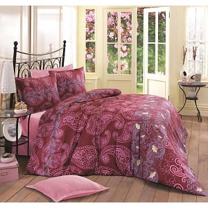 Saténové prodloužené povlečení LUXURY COLLECTION 140x220+70x90 Orient vínový