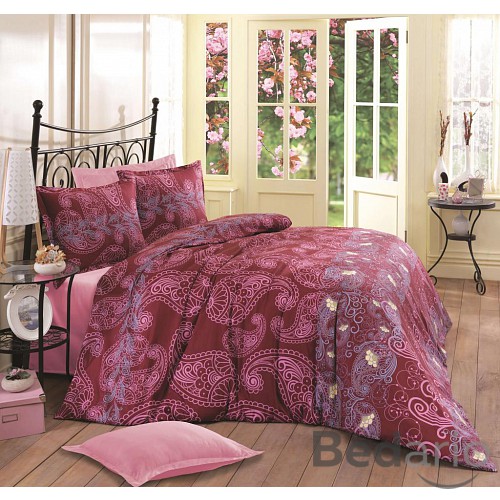 Saténové prodloužené povlečení LUXURY COLLECTION 140x220+70x90 Orient vínový