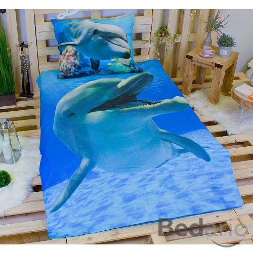 3D povlečení bavlna 140x200+70x90 Delfín