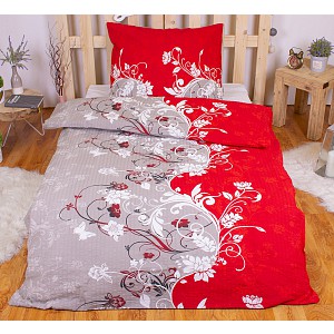 Krepové povlečení Květy červené 140x200+70x90