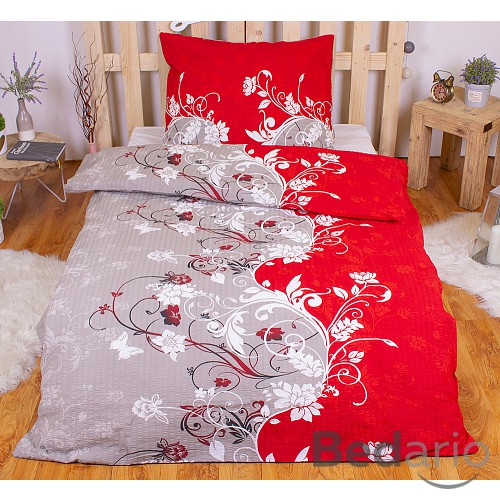 Krepové povlečení Květy červené 140x200+70x90